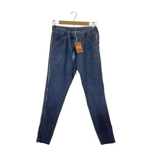 Brand Bazar Blue Silver Stripe Skinny Ankle Pants Elastic Waistband Drawstring‎